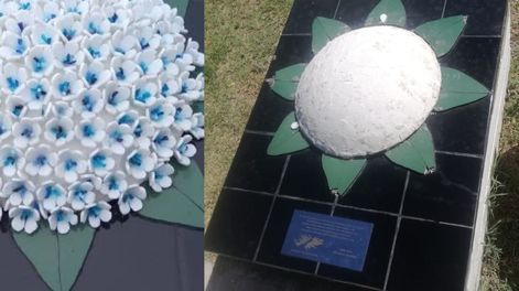 Indignación por el estado de una escultura en homenaje a los caídos en Malvinas en San Rafael. Foto: Gentileza Nancy Funes.