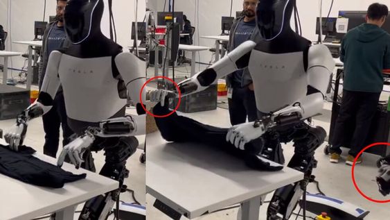 En la parte inferior derecha del video difundido por Musk, se observa una mano con un guante de control apareciendo y desapareciendo del encuadre. Foto: Captura video.