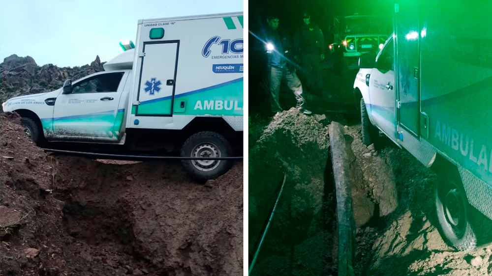 Rescataron a dos pacientes y dos trabajadores de una ambulancia que quedó al borde de un precipicio en Neuquén.