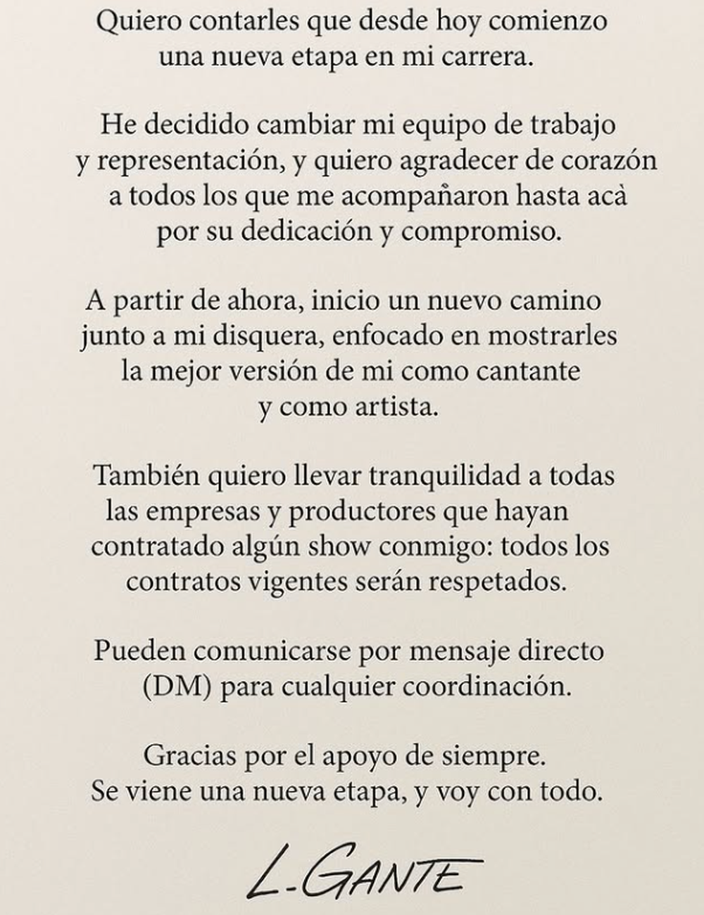 Comunicado de L-Gante sobre su 
