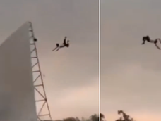 Impactante video: un hombre fue lanzado a 15 metros de altura durante un fuerte temporal en India
