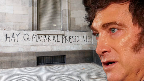 Una de las pintadas contra Milei en la marcha violenta del miércoles frente al Congreso