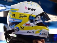 Franco Colapinto presentó el casco que utilizará en el GP de Estados Unidos, con los colores de Boca Juniors y detalles inspirados en la bandera argentina.