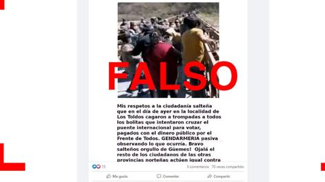 Los Andes | La imagen de personas cruzando la frontera de Bolivia con la Argentina no tiene que ver con las elecciones PASO 2023, circula desde 2021. Foto: Reverso