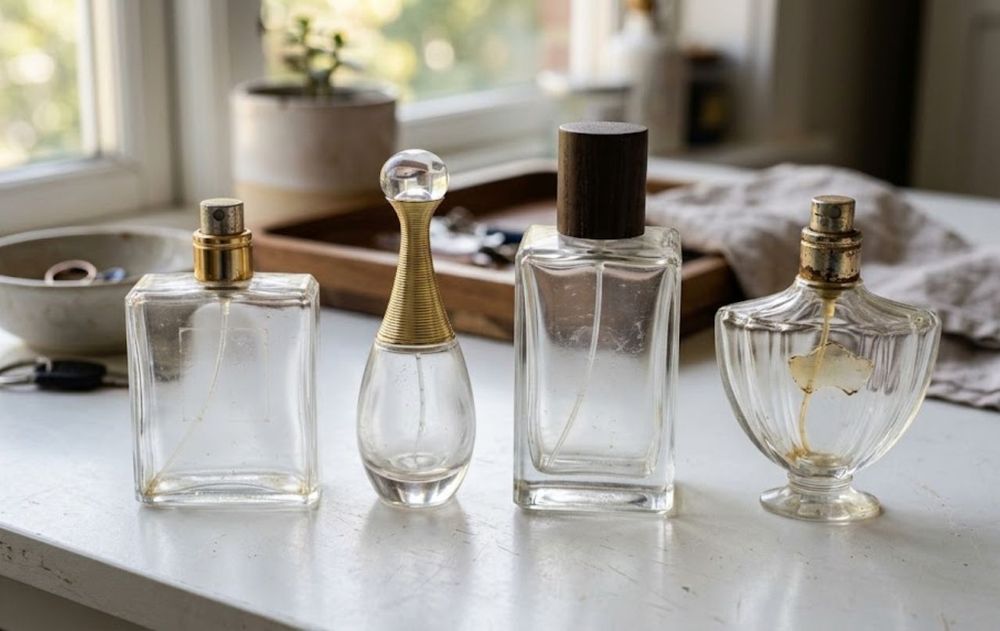 Los frascos de perfume tienen diferentes diseños y pueden ser reutilizados de diferentes maneras.