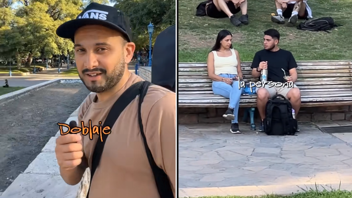 Hicieron un divertido doblaje en vivo en plena plaza Independencia de Mendoza y el resultado se hizo viral
