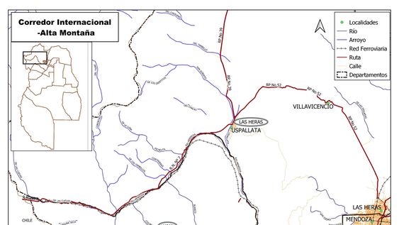 Mapa del corredor internacional de alta montaña entre Argentina y Chile