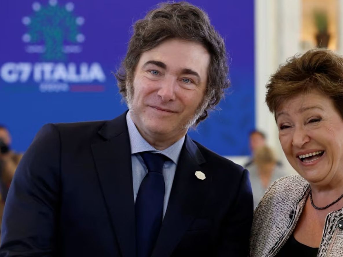 Javier Milei junto a Kristalina Georgieva, directora del FMI.