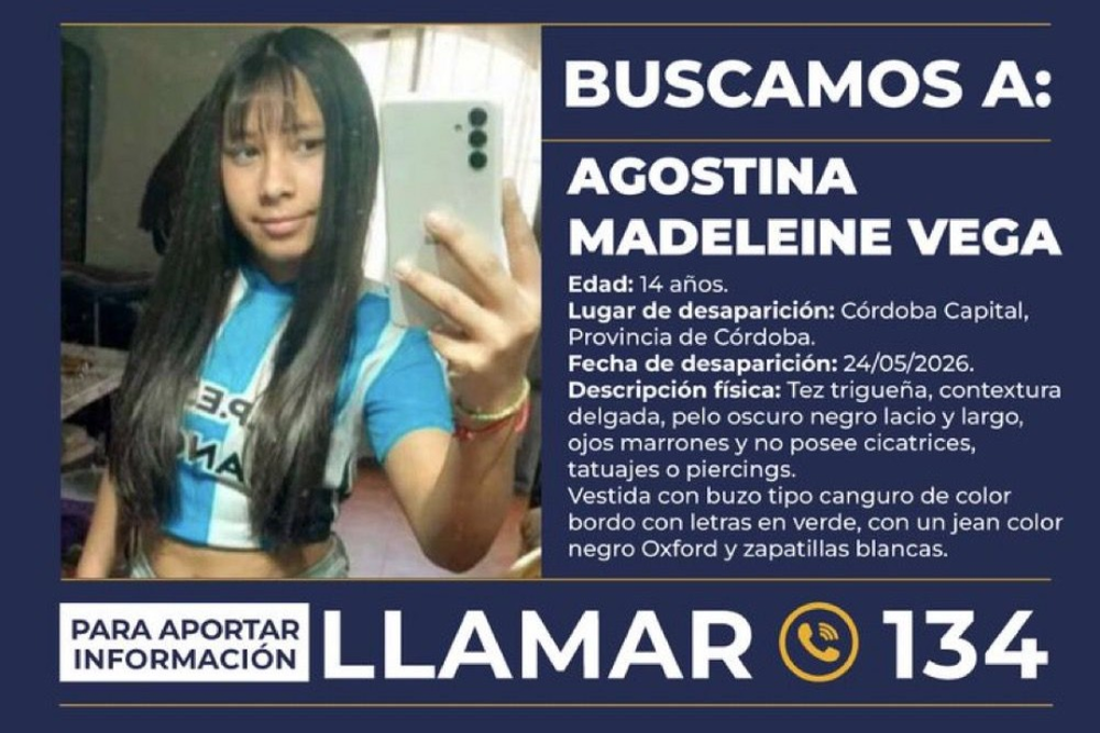 Alerta SofÃa por la desaparición de Agostina Vega (14) en Córdoba