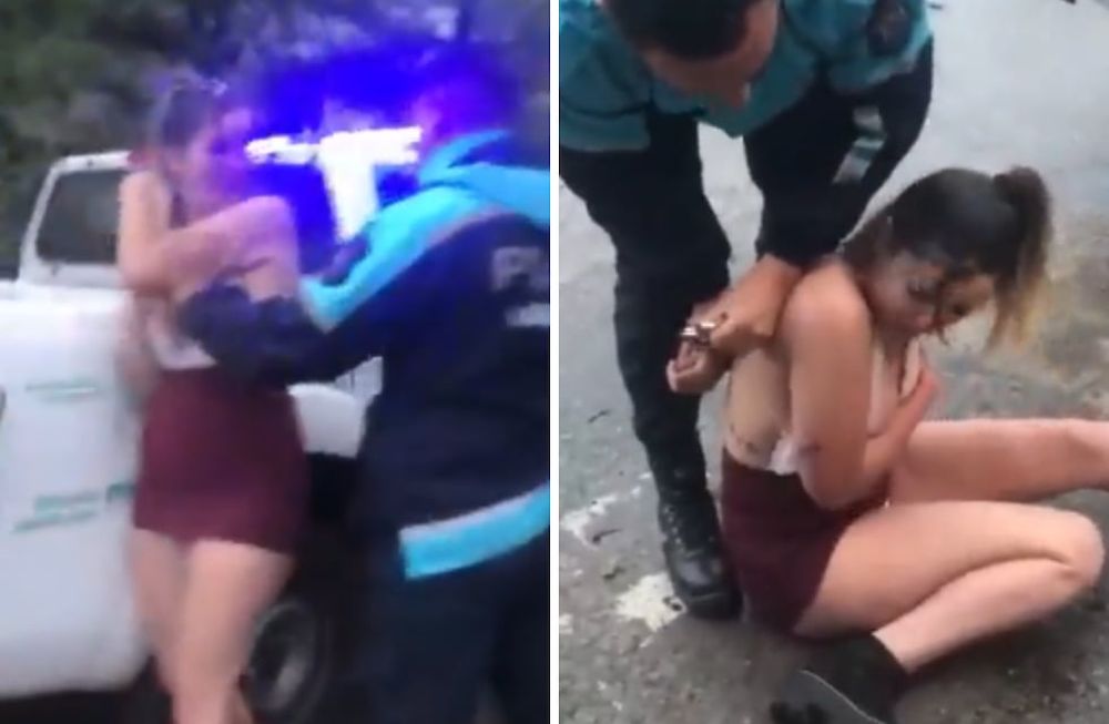 Una joven fue reducida por un policía y terminó en el suelo cuando intentó arrestarla.
