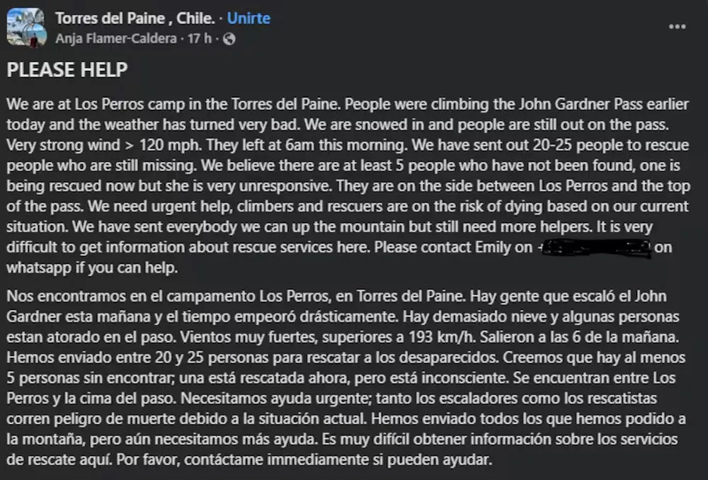 Tragedia en Torres del Paine: un posteo en Facebook encendió una emergencia que dejó fallecidos, desaparecidos y un operativo complejo