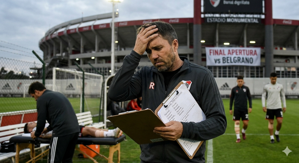 Eduardo Coudet sufre por la cantidad de lesionados que tiene River Plate de cara a la gran final con Belgrano.&nbsp;