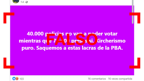 Es falso que en las elecciones bonaerenses los presos votan, pero los policías no