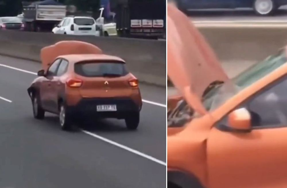 Una mujer circuló con el capot levantado por la Panamericana.