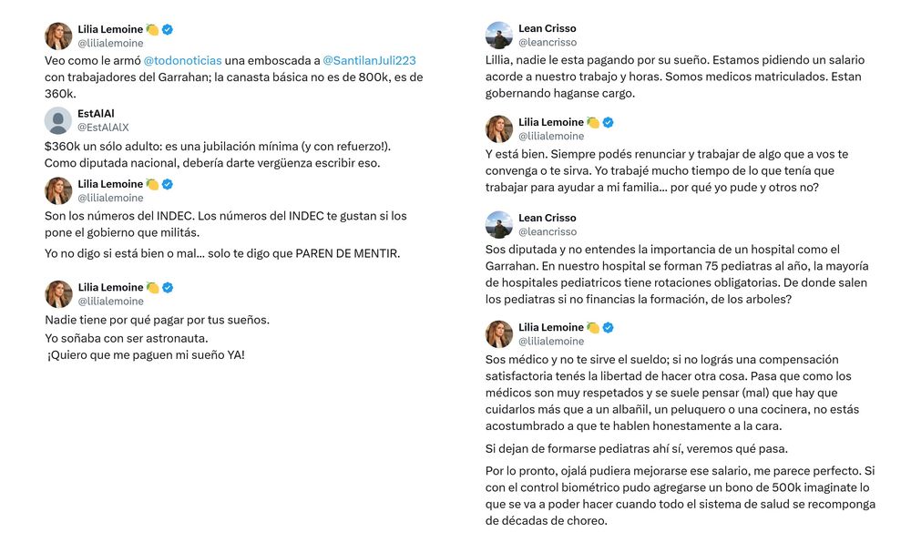 El cruce en X de Lilia Lemoine con un médico del hospital Garrahan