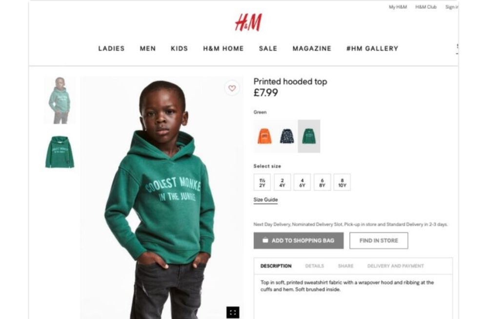 Destrozaron varias tiendas H&M por un nene negro que modeló con un buzo que dice mono