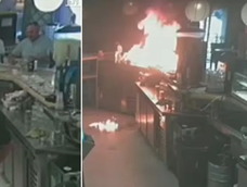 Así fue el momento en que el cliente incendió la barra de un bar en Sevilla, España.