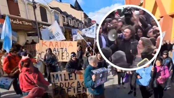 El mal momento de Milei en Ushuaia: visita fugaz, megáfono y caminata suspendida por una protesta