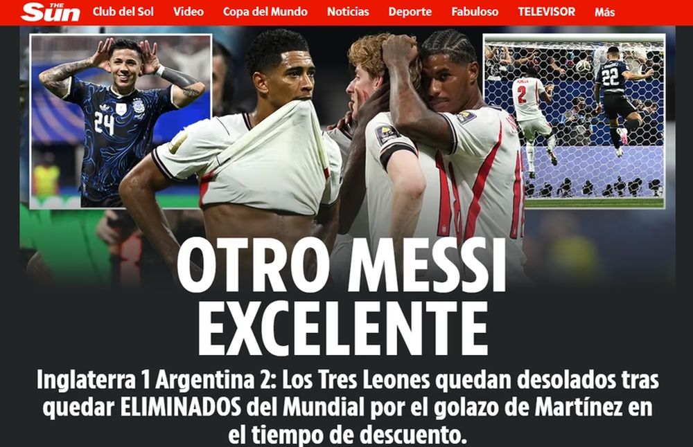 The Sun destacó el desempeño de Messi en la semifinal contra Inglaterra