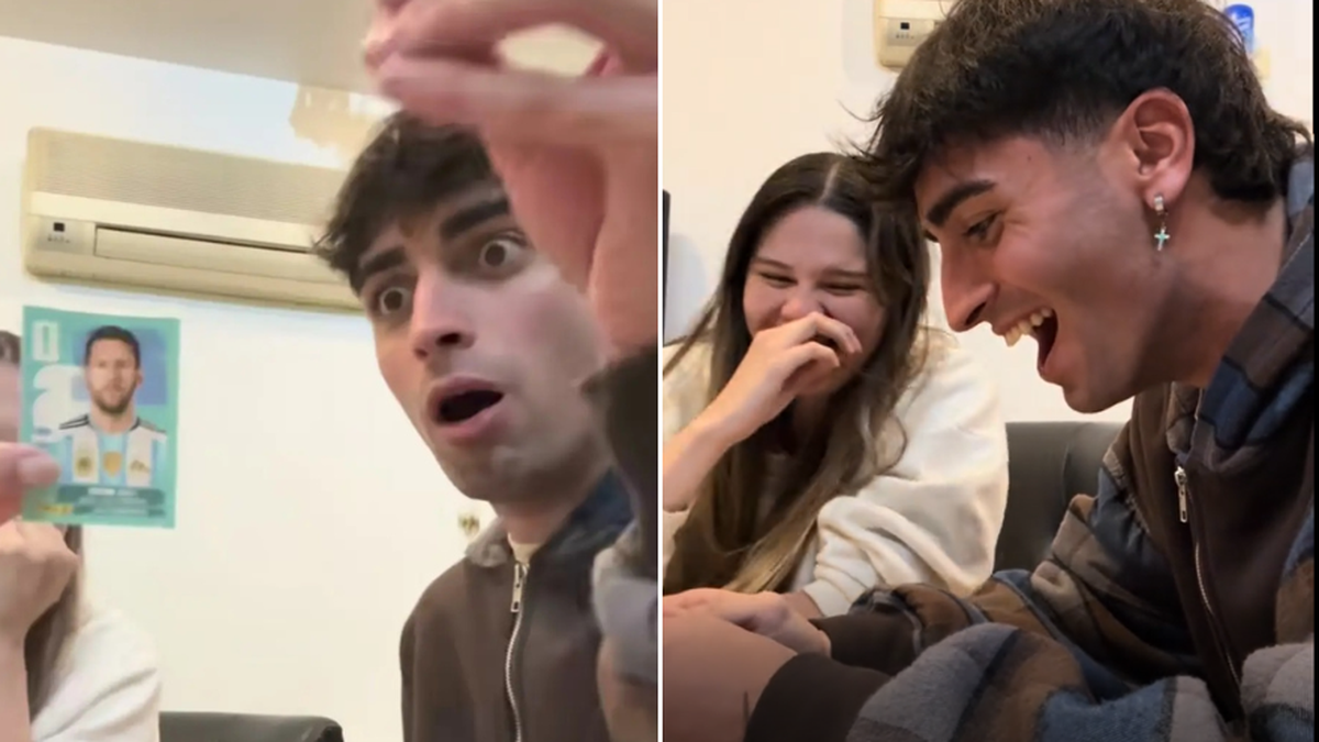 Furor por el álbum del Mundial: le tocó la figurita de Messi y la reacción de su novio se hizo viral