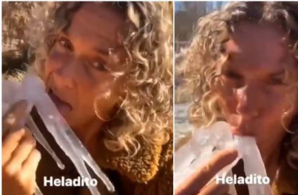 Maru Botana chupando hielo en Mendoza.