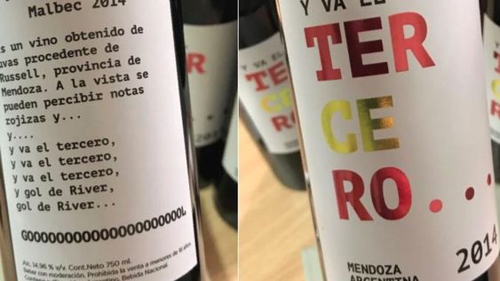 Un vino mendocino denominado Y va el tercero recuerda la final de la Libertadores