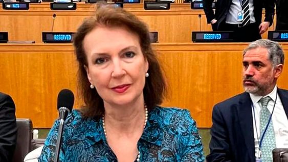 Diana Mondino y el embajador Ricardo Lagorio antes de iniciar el debate sobre el Caso Argentino en la Comisión de Descolonización de la ONU. Foto: Infobae