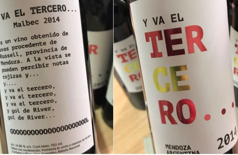 Un vino mendocino denominado Y va el tercero recuerda la final de la Libertadores