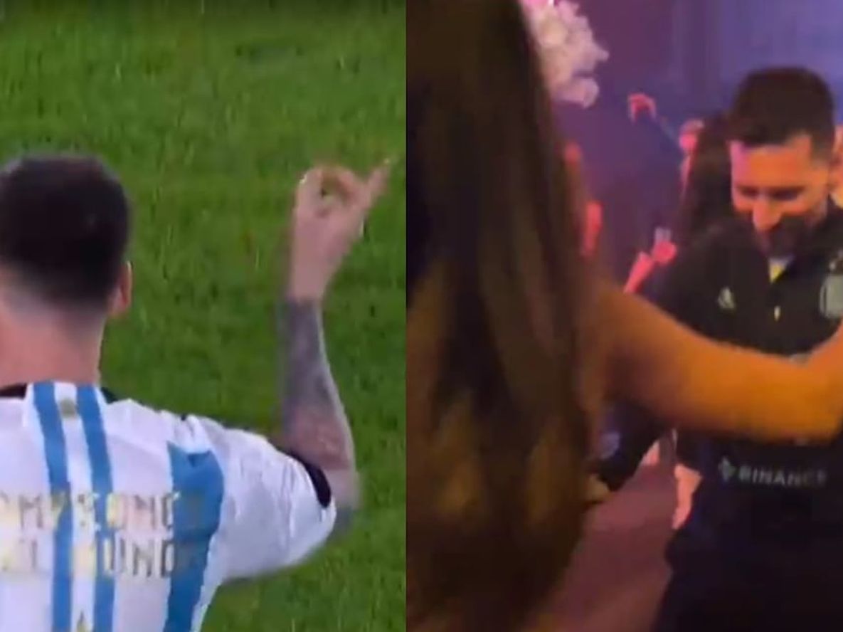 Leo no se animó a bailar cuando Lautaro Martínez se lo pidió en los festejos en el estadio Monumental.