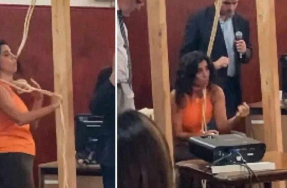 La actuación de Huego se produjo mientras hablaba un perito convocado para referirse a las lesiones detectadas en el cuerpo de la docente. Gentileza: Tiempo Argentino.