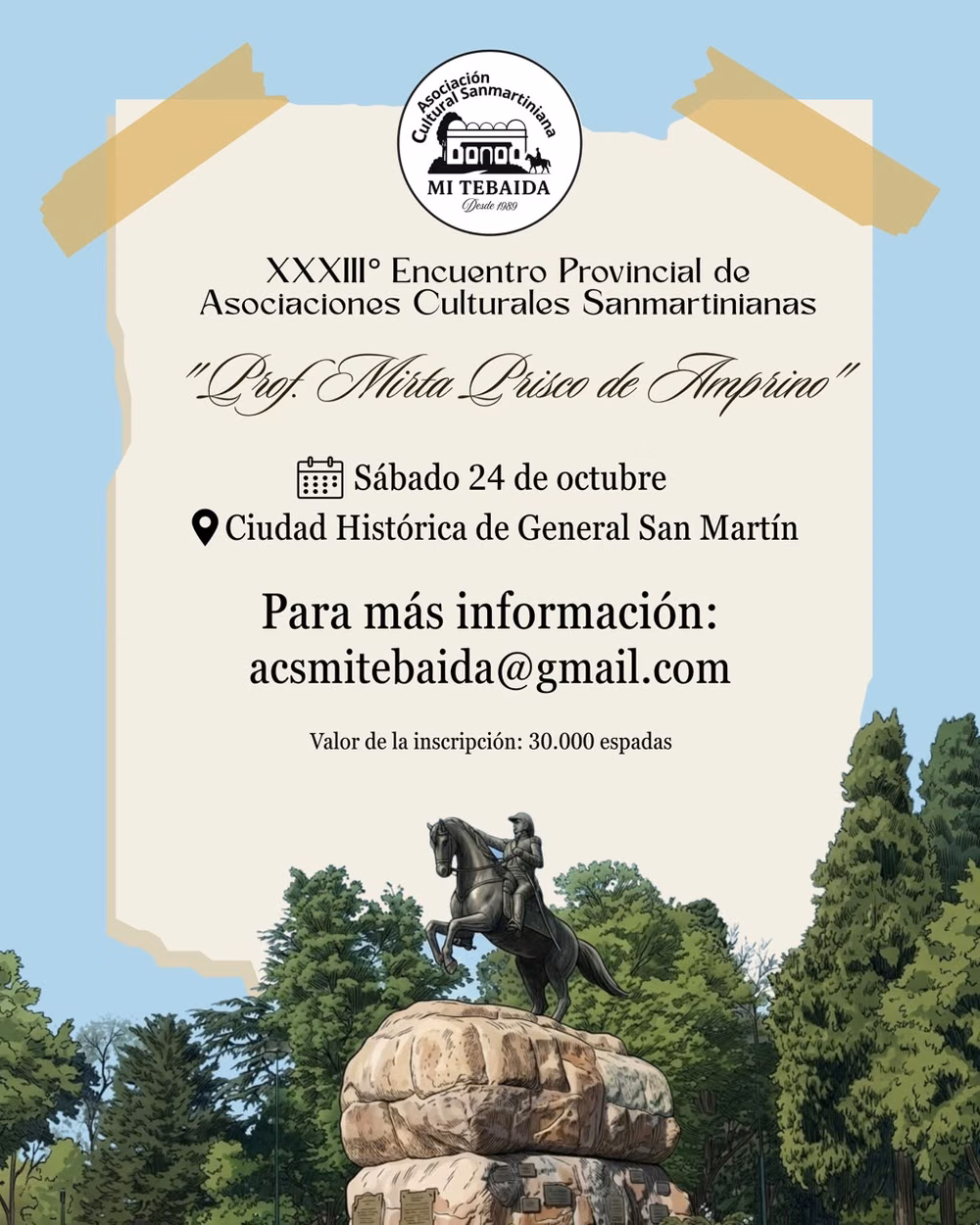 El afiche de presentación del encuentro 33 de las asociaciones culturales sanmartinianas, que se hará en la ciudad de San Martín.