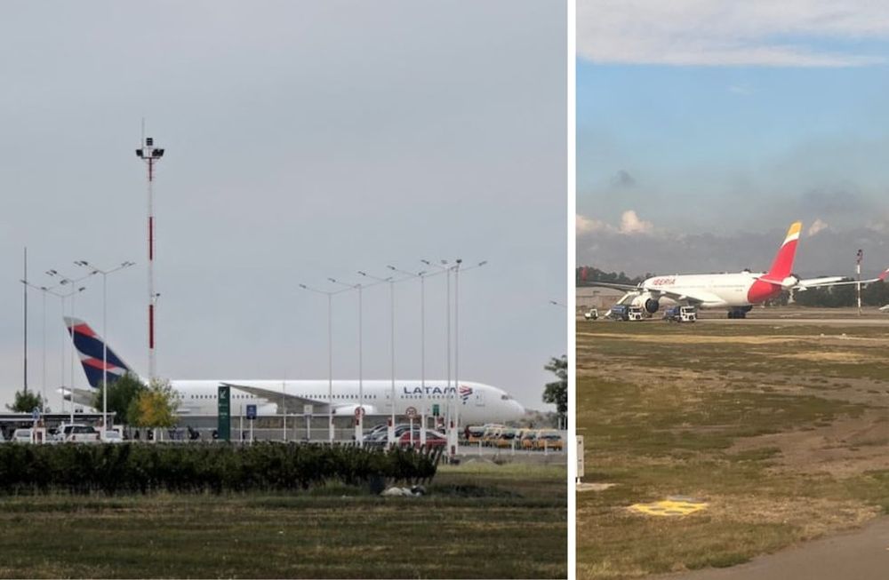Aviones perteneciente a la empresa LATAM e IBERIA en el aeropuerto de Mendoza.