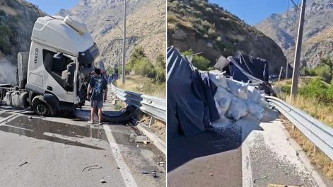 Un camión volcó en la ruta 60 de Chile, quedó cruzado y el tránsito está cortado.