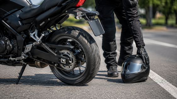 que significa que un motociclista deje el casco en el suelo detras de la moto
