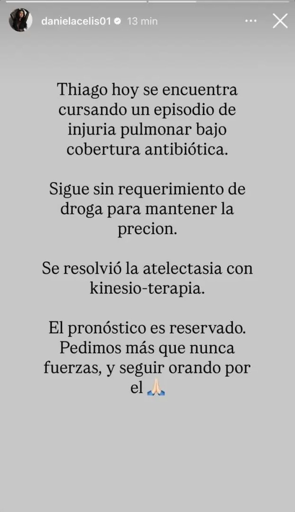 Thiago Medina sigue luchando por su vida tras el accidente sufrido hace casi dos semanas.