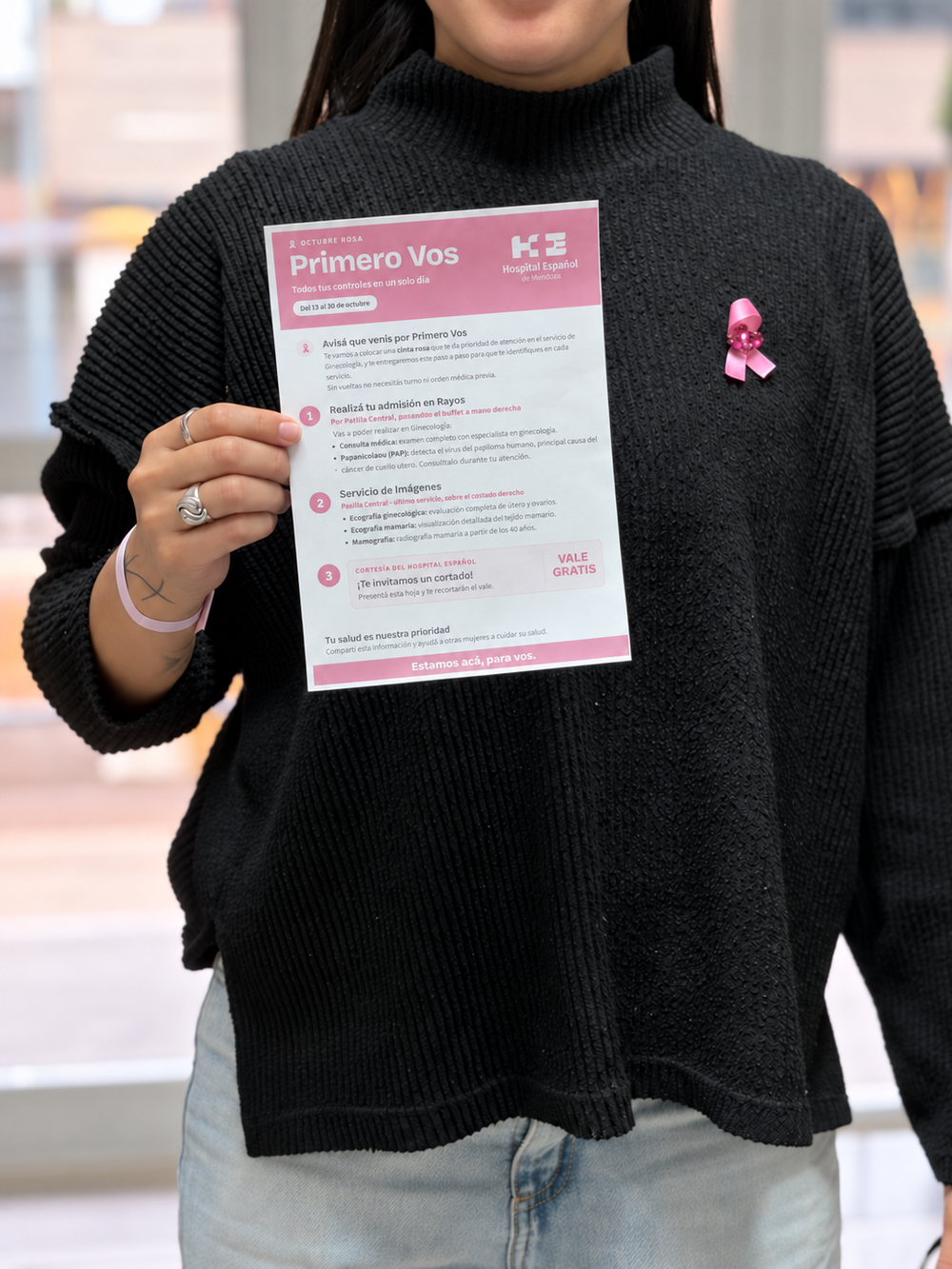En Octubre Rosa, el Hospital Español refuerza la prevención con la campaña “Primero Vos”.