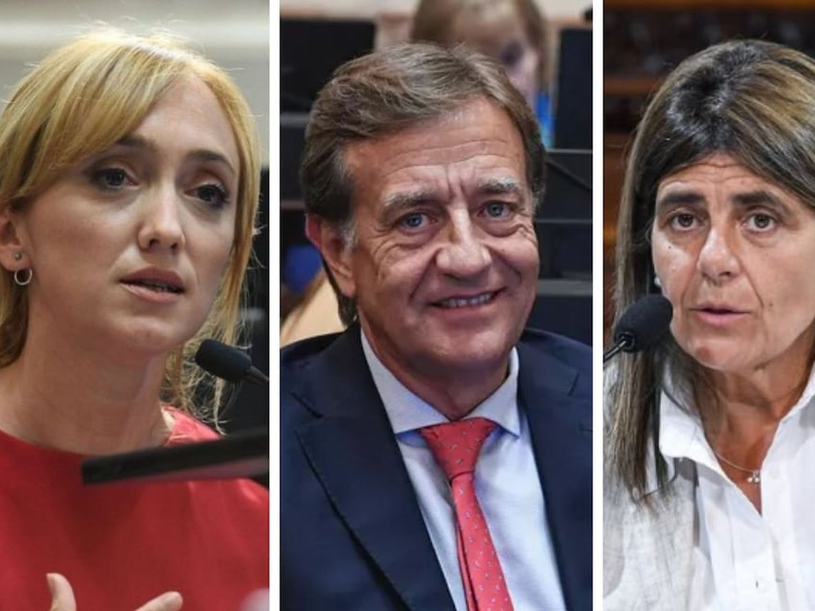 Los senadores nacionales Anabel Fernández Safgasti, Rodolfo Suárez y Mariana Juri. Los Andes