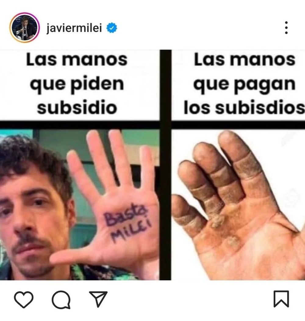 El meme que subió Javier Milei con una foto de Esteban Lamothe alterada.