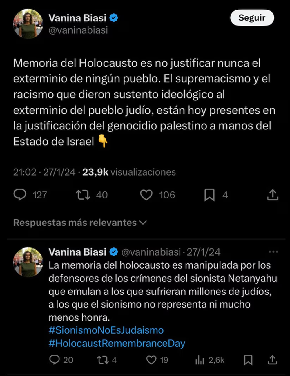 Biasi fue señalada por incitación a la discriminación por expresiones en X.