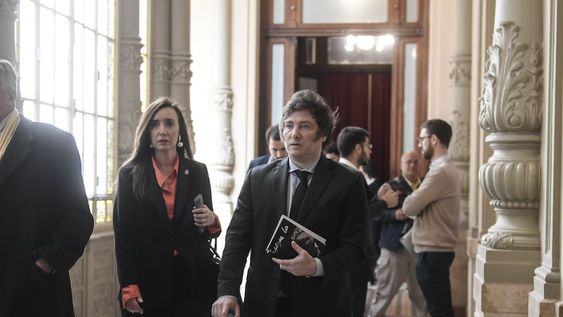 Javier Milei en la Cámara de Diputados junto a su compañera de La Libertad Avanza Victoria Villarruel (Foto: Federico López Claro)