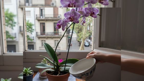 El agua de cocción, usada con moderación, puede contribuir a mantener brotes firmes y raíces activas en la maceta de orquídeas.