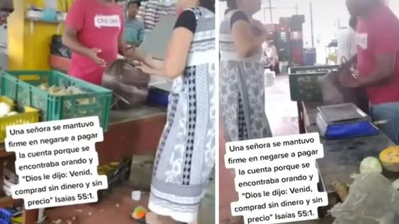 La mujer quería llevarse gratis la comida porque aseguraba que Dios le había dicho que llevara lo que quisiera. - Captura de pantalla.