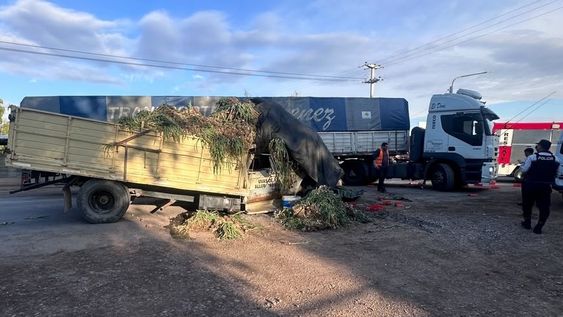 Choque entre dos camiones frente a una tradicional bodega en Maipú: un chofer herido