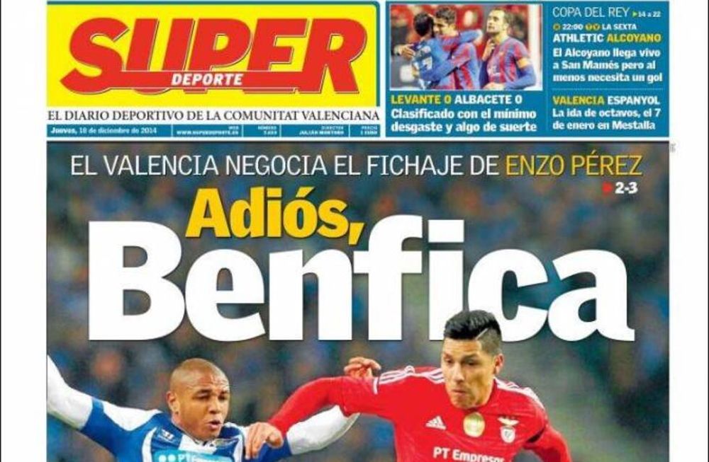 Enzo Pérez, tapa de un diario español y a punto de ser transferido