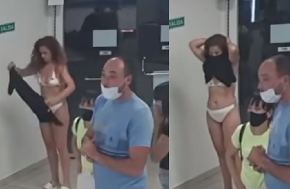 Entró a una heladería, le exigieron tapabocas, se sacó el vestido para cubrirse y la echaron por estar desnuda. Foto: captura YouTube Diario Mendoza
