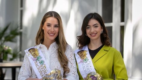 Alejandrina Funes y Sofía Perfumo, Reina y Virreina Nacional de la Vendimia 2025, en el tradicional desayuno (Los Andes)