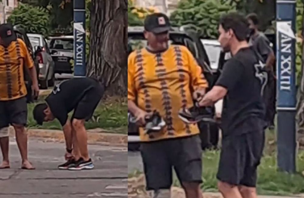 Gastón se sacó las zapatillas en el medio de la calle y se las regaló. Foto: Captura de pantalla.