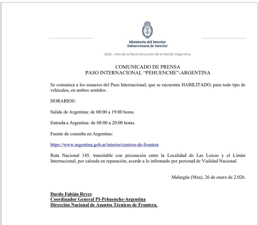 El Paso Pehuenche está habilitado para todo tipo de vehículos. 