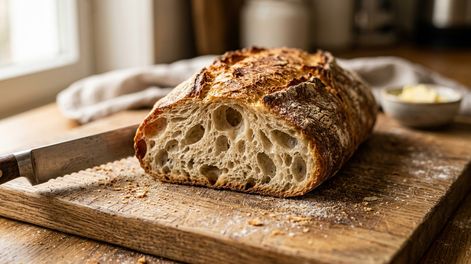 Pan ciabatta casero sin amasado. Probá esta receta y lográ un rico pan para acompañar tu café en el desayuno o merienda.&nbsp;