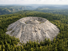 Formación geológica el cono de Patom, una estructura de piedra caliza de 40 metros en Siberia, desconcierta a científicos.